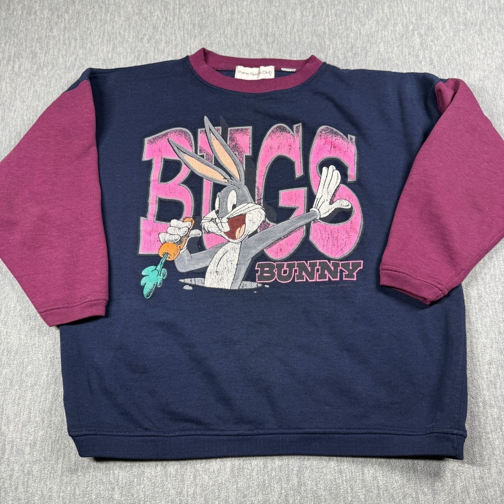 Paris Sport Club Sweatshirt Adult Small Navy Maroon Bugs Bunny Looney Tunes